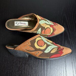 Vintage 90s Womens 8.5M Colorful Southwestern Heeled Mules Pointed Toe Shoes